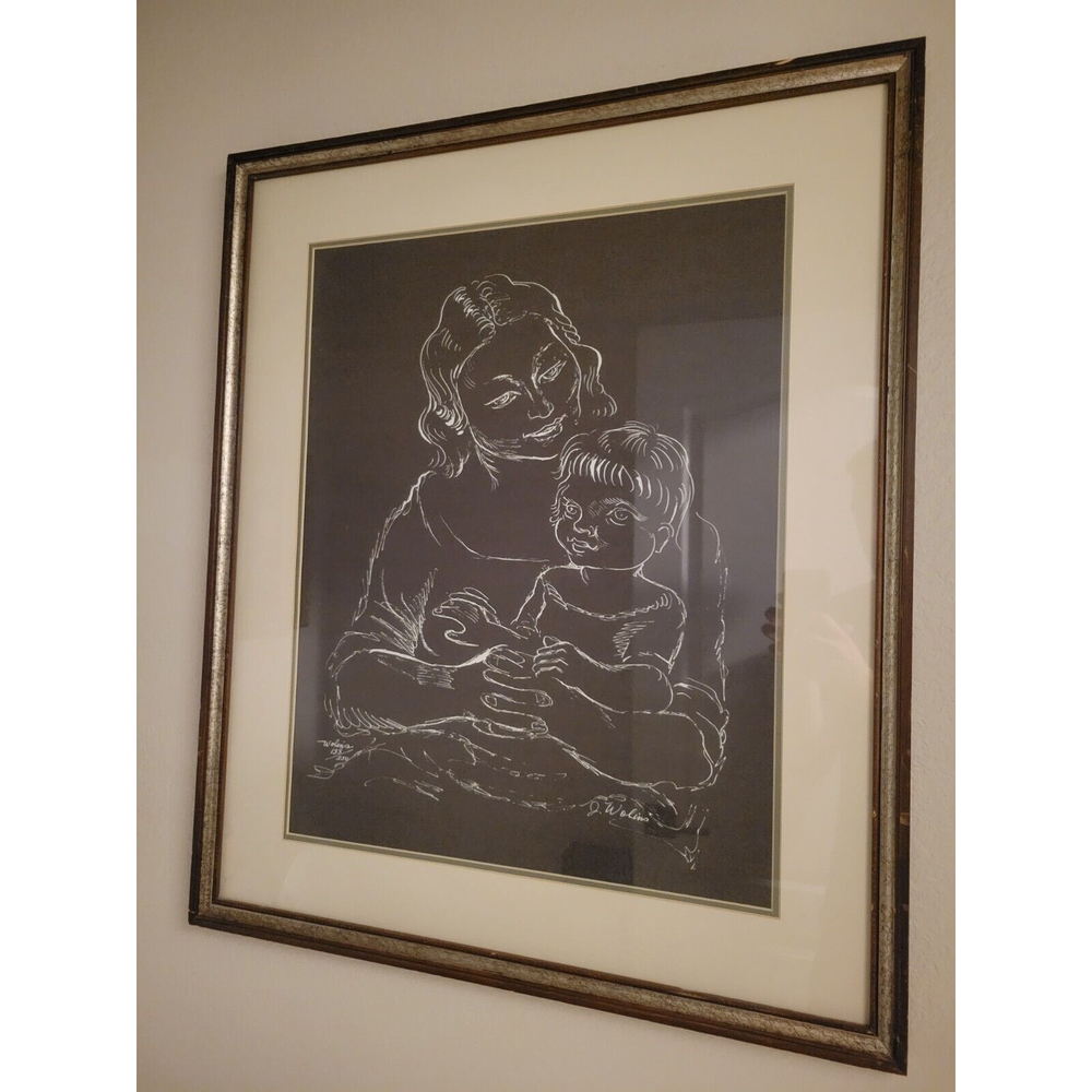 Joseph Wolins Black And White "Mother And Child" Lithograph Signed 133/250 w/COA